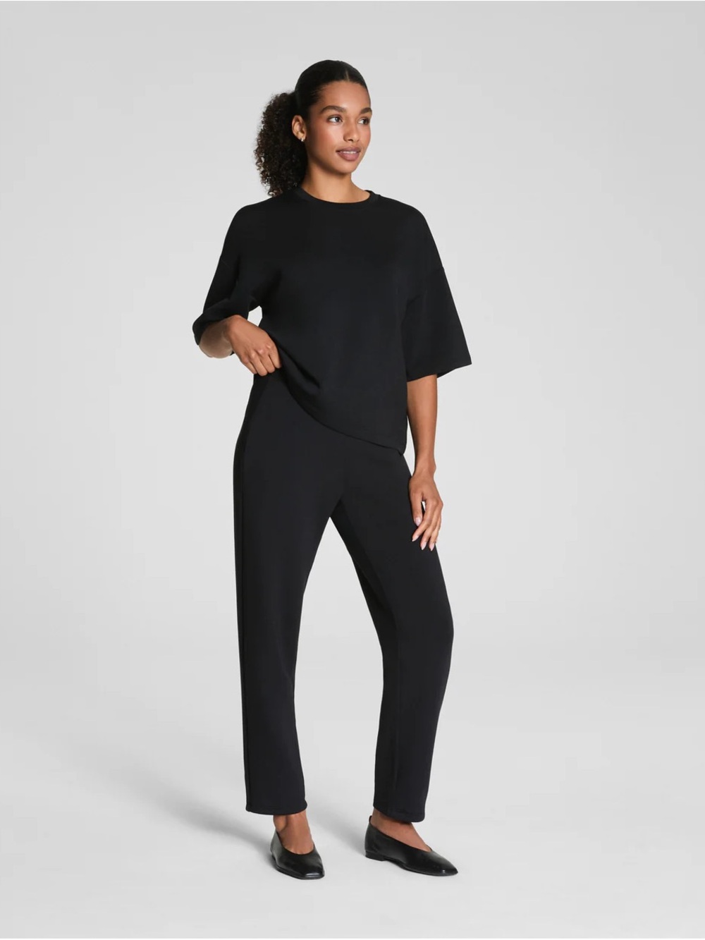 SPANX AirEssentials Black Knit Pull-On barrel leg Straight Pant